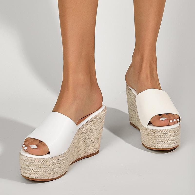 Women's white thick platform wedge slide sandals