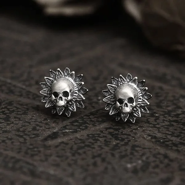 Sterling Silver Maya Skull - Gothic Earrings