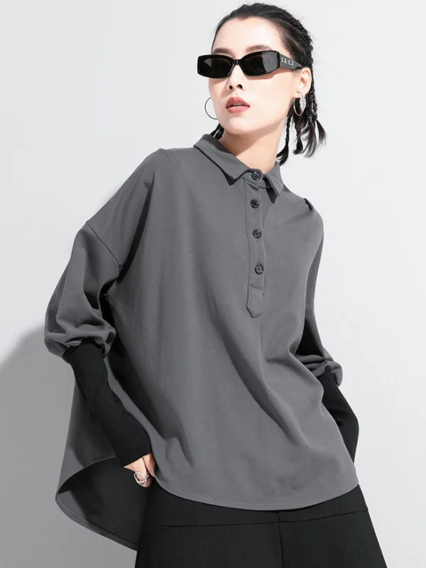 Original Split-Joint Gray&Black Polo Shirt Tops