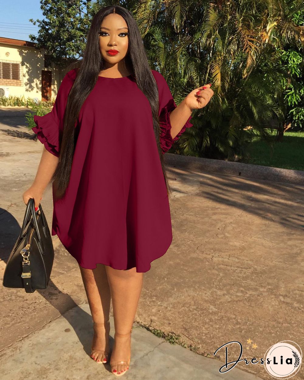 Ruffle Short Sleeve Loose Plus Size Dresses