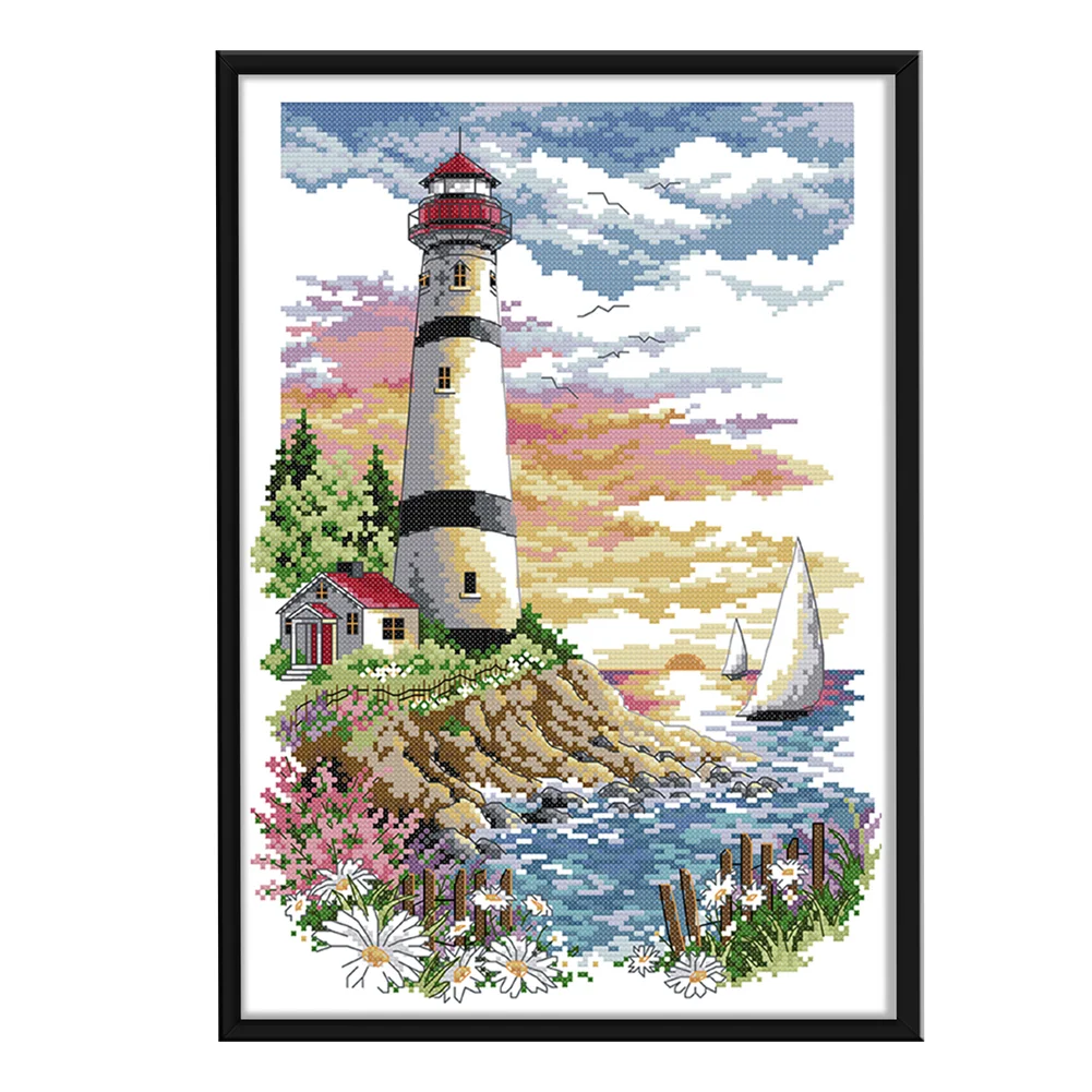 14CT Stamped Cross Stitch - Lighthouse(Canvas|30*40CM)