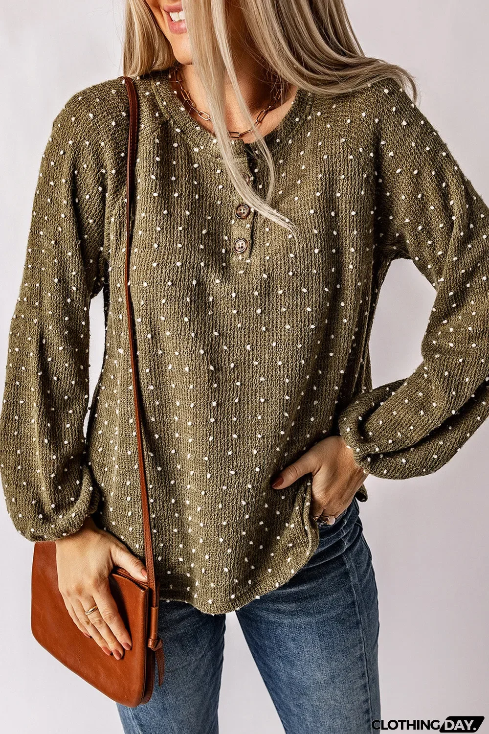 Swiss Dot Raglan Sleeves Knit Top