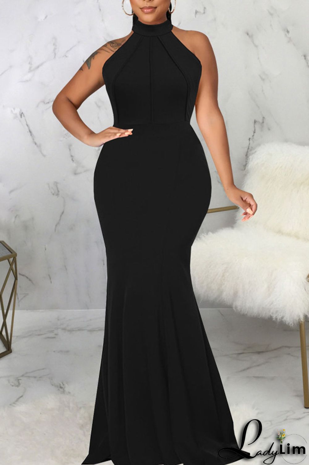 Dark Green Elegant Solid Patchwork Half A Turtleneck Evening Dress Dresses