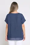 Back view of breathable summer linen tunic top for seniors