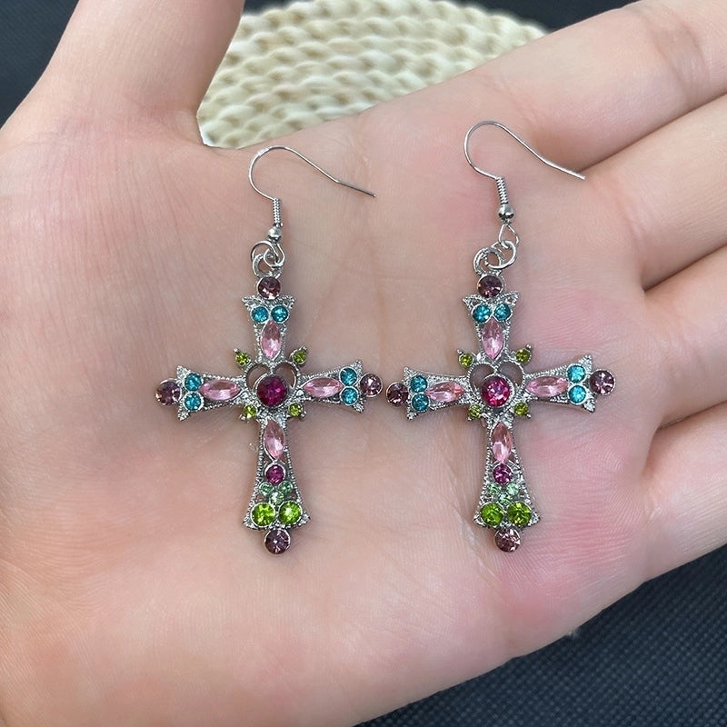 Bohemian Style Crystal Diamond Color Cross Earrings  Fashion Holiday Jewelry Earrings Spot