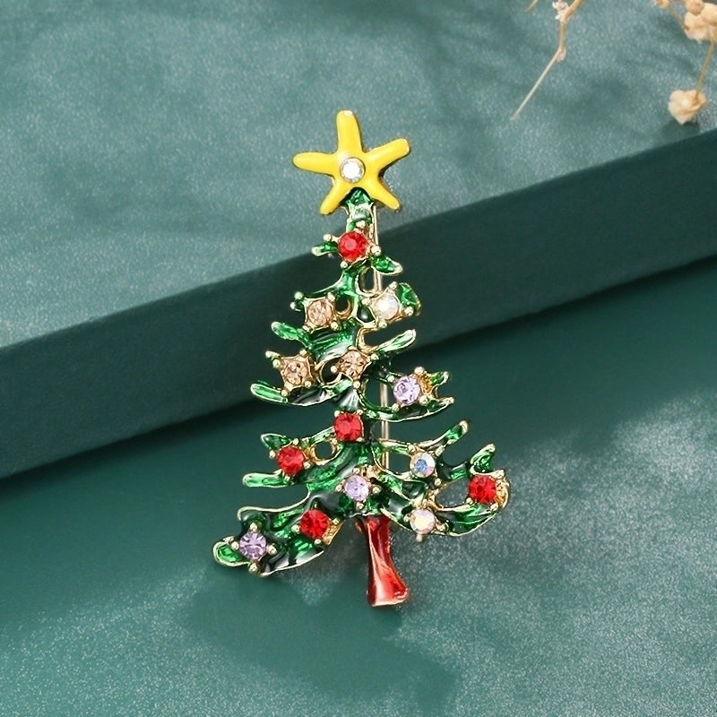 Cartoon Style Pin Christmas Tree Alloy Enamel Rhinestones Unisex Brooches