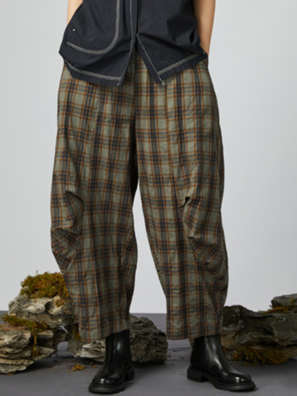 Loose High Waist Striped Ruched Cotton Linen Pants