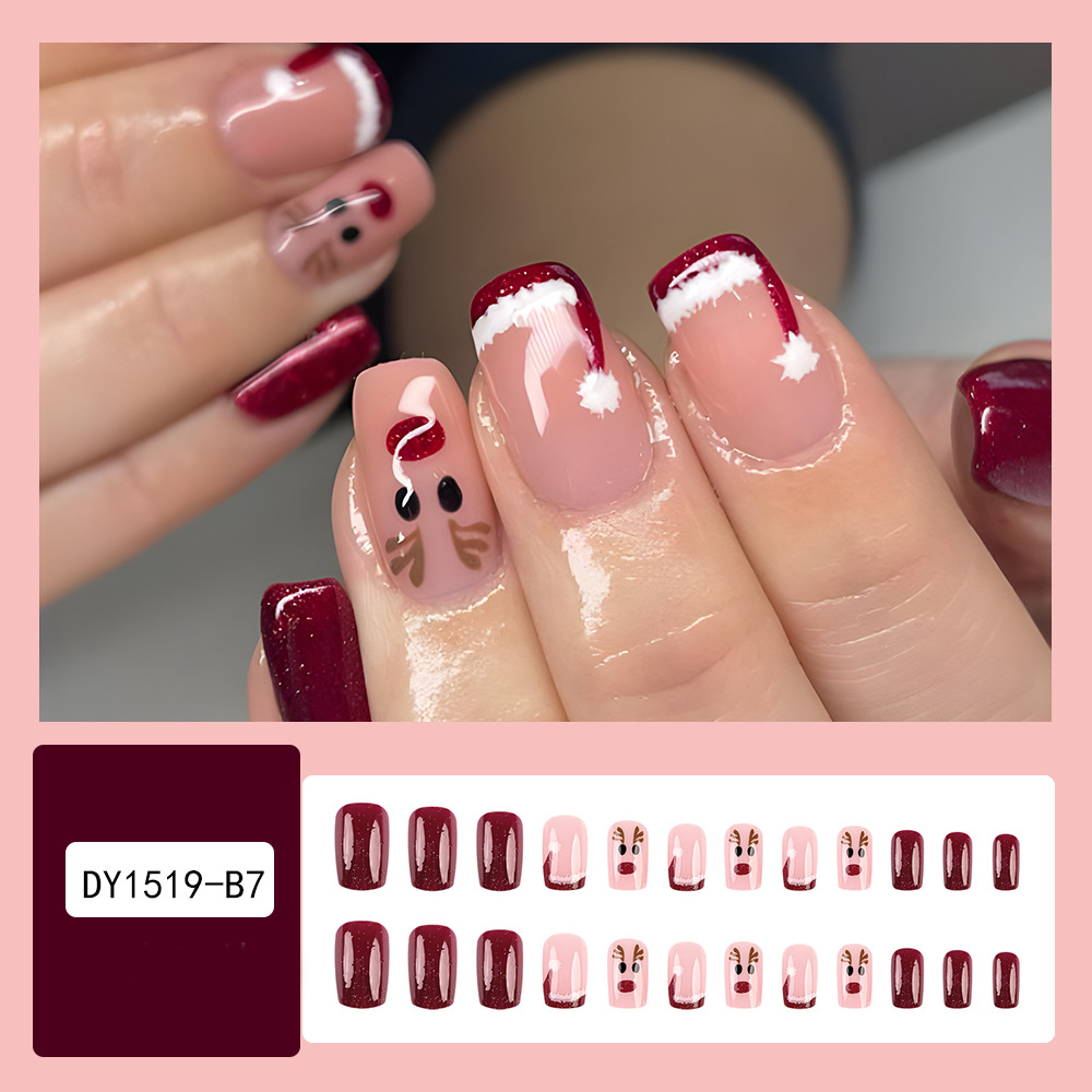 Mature Women 24pcs Christmas False Nails Nail Art Stickers For Parties Dances Or Holiday Wear