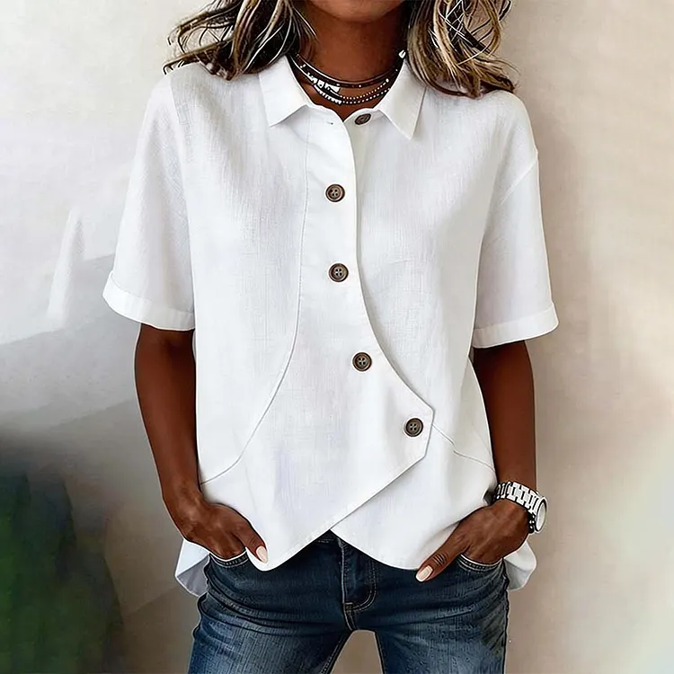 Women's Solid Color Short Sleeve Irregular Shirt