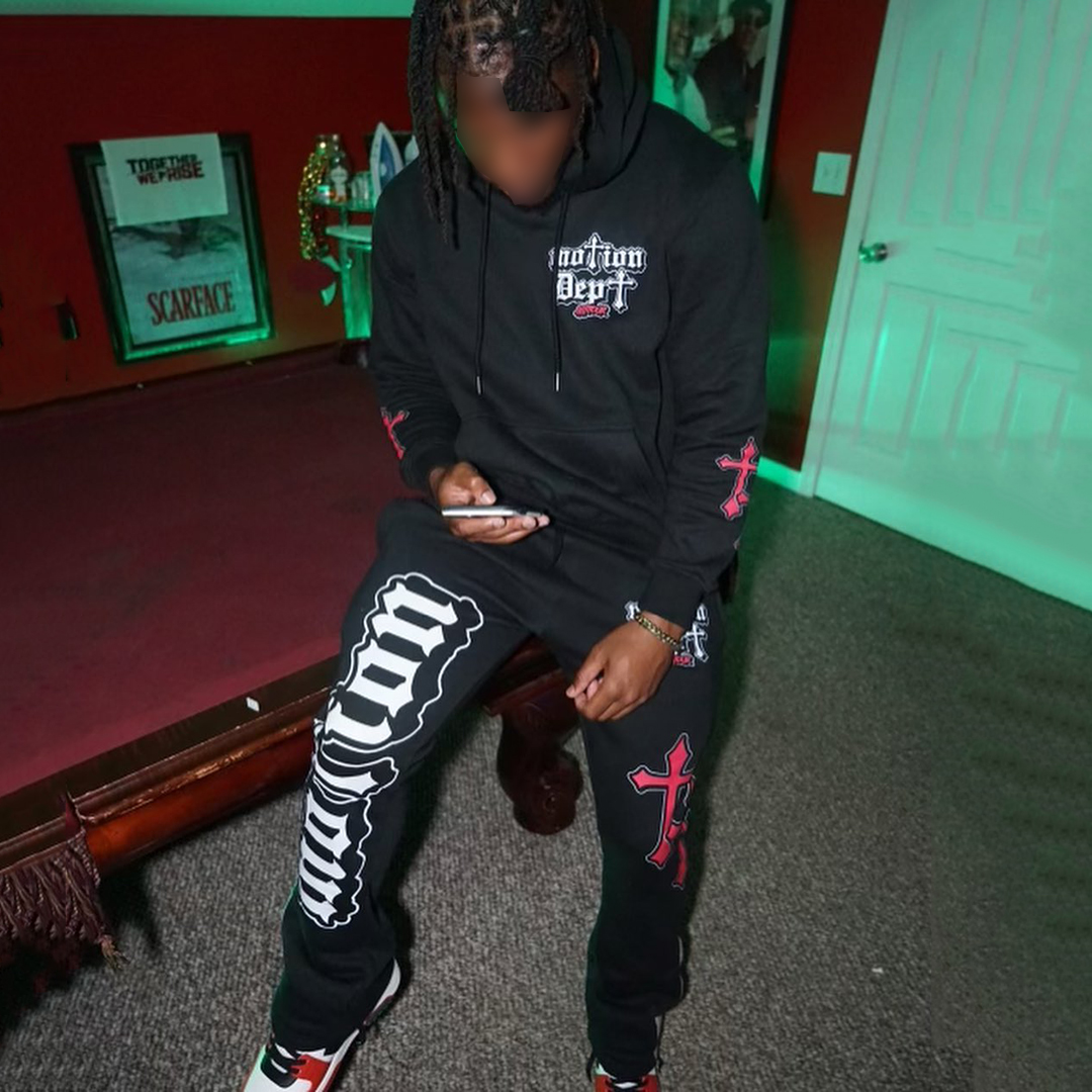 Street Fashion Cross Letter Print Hoodie + Trousers Set