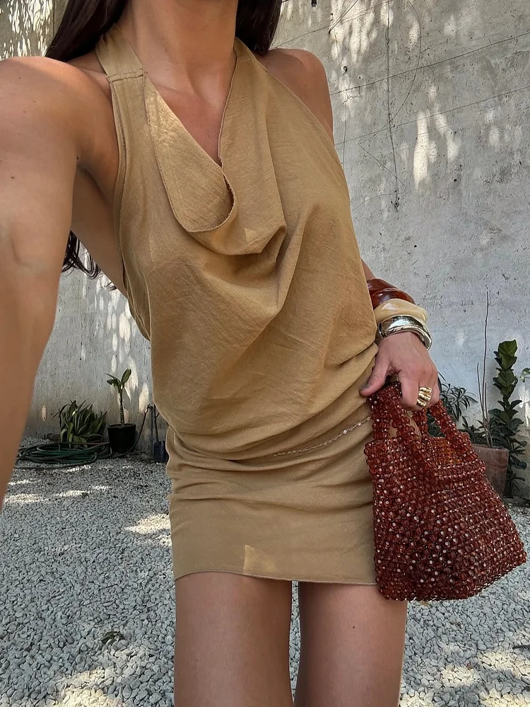 Halter Neck Backless Mini Dress