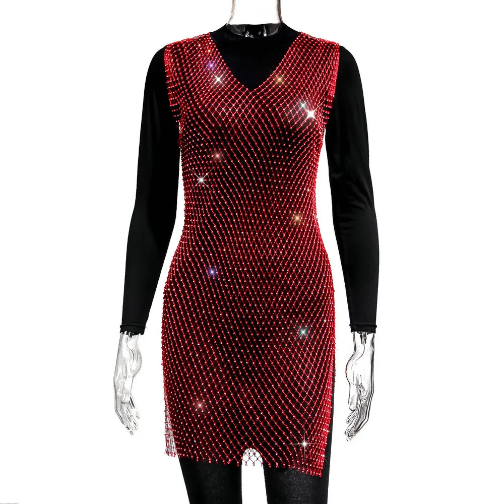 Brownm Brownm Summer New Sexy V-Neck Short Hollow Mesh Dress Y1002