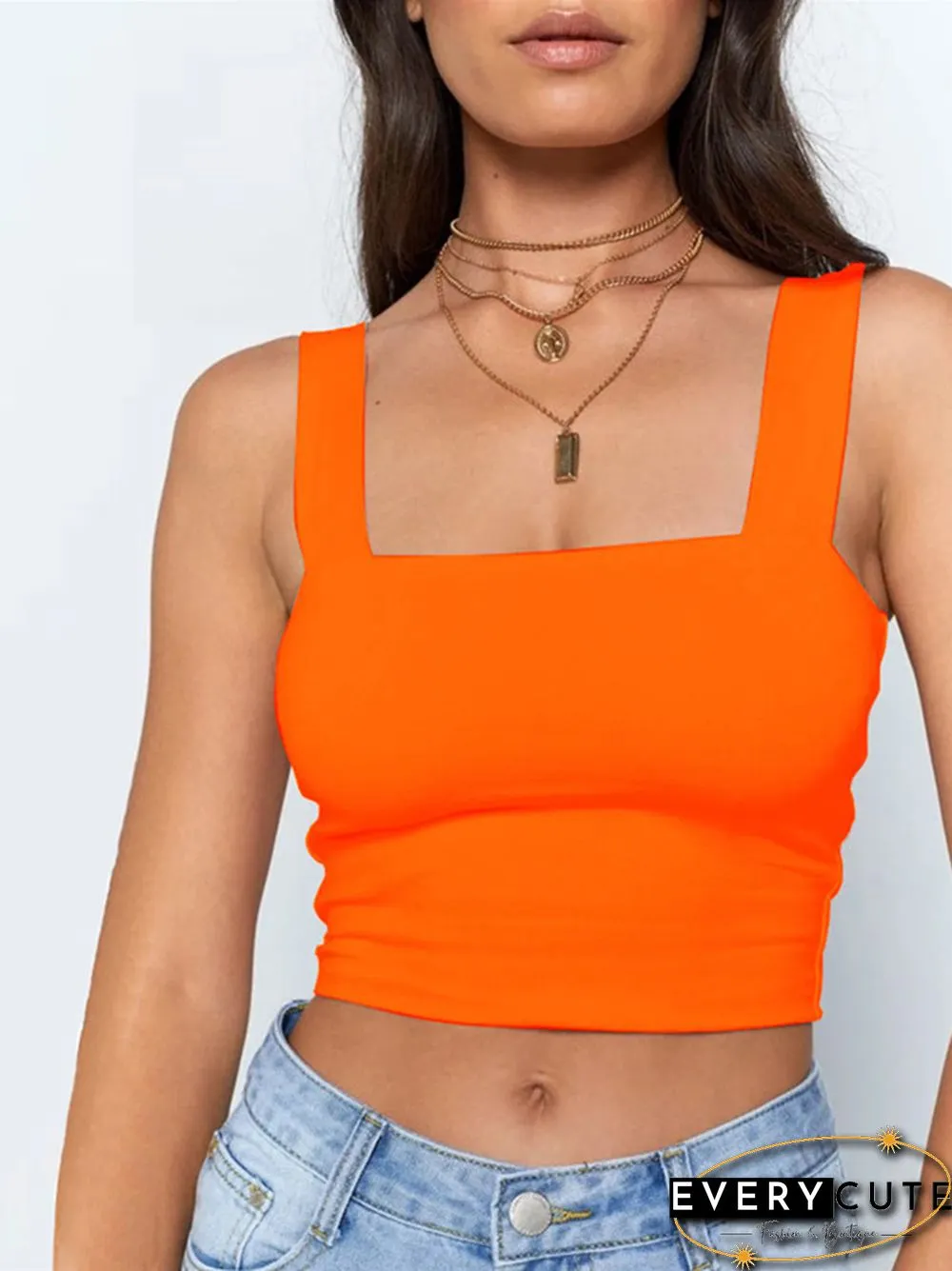Square Neck Sleeveless Summer Crop Top-White Womens Black Casual Basic T-Shirt-Off