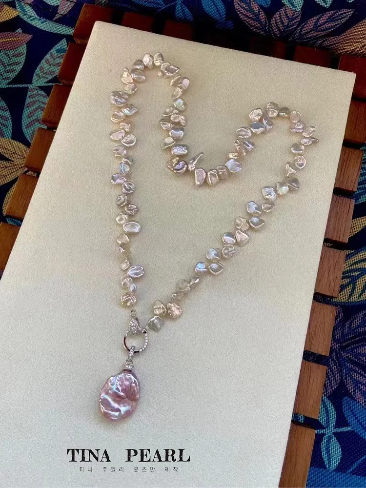 TINA Jewelry Small Petal Necklace + Pink petal Freshwater Pearl Necklace