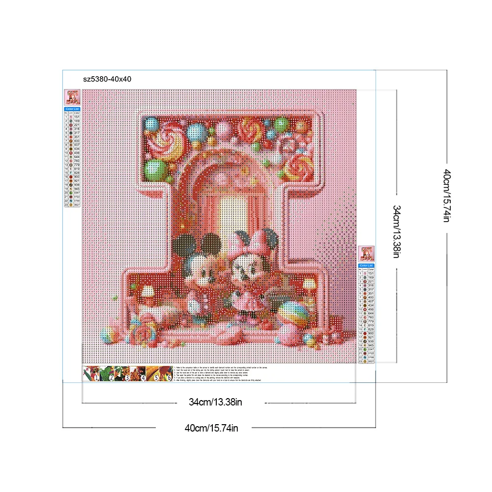 Full Round Diamond Painting 40*40cm - Mickey Minnie Alphabet