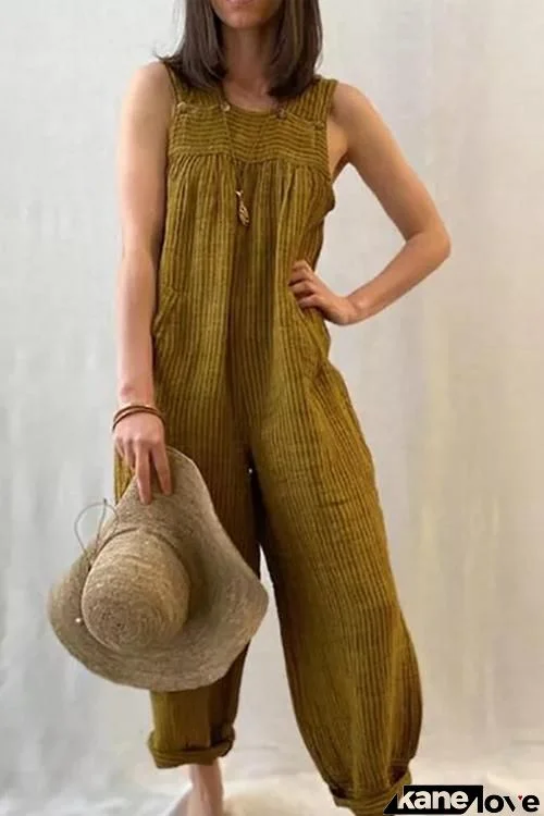 Solid Pockets Sleeveless Jumpsuits