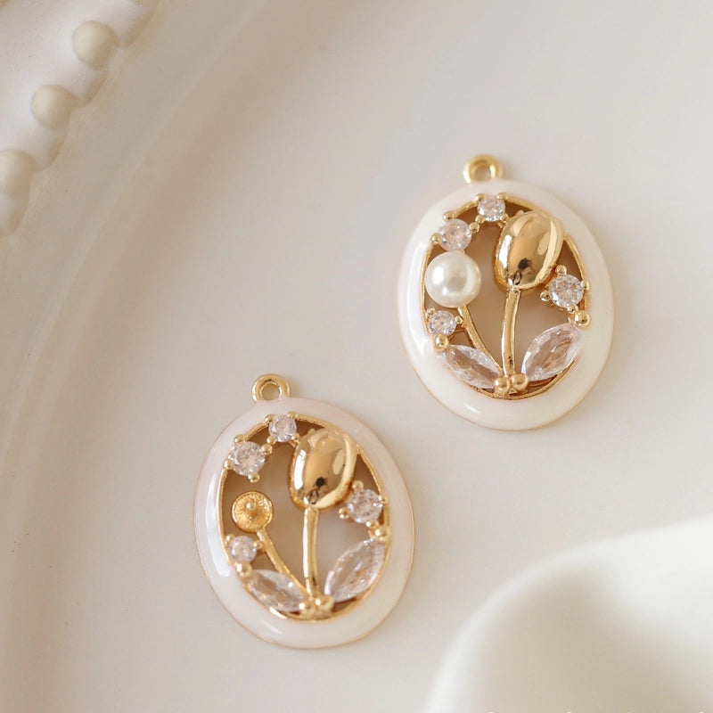 1 Piece 21*16mm Copper Zircon Flower Pendant Jewelry Accessories