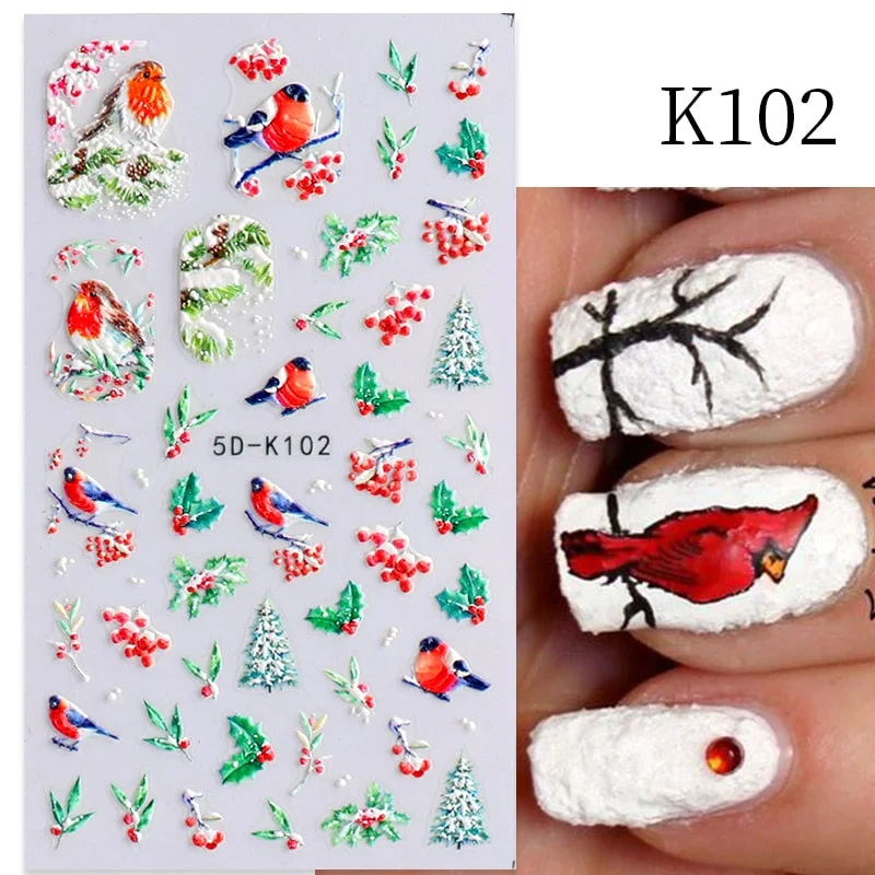 1PC 5D Nail Stickers Winter Santa Claus Self-Adhesive Slider Nail Art Decorations Christmas Snow Decals Manicure Accessories-Nail Inspo
