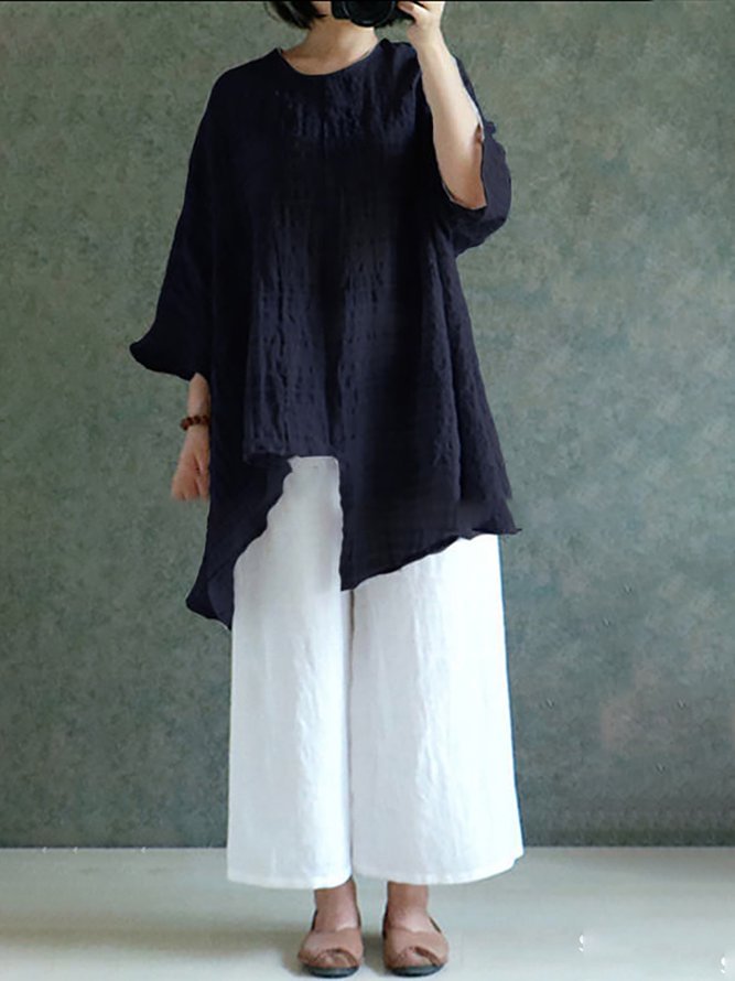 Solid Casual Linen Plus Size Pants