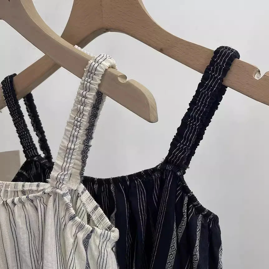 Nigikala Vintage Bumpy Striped Small Sling Vest Women's Summer Free Holiday Style Sleeveless Top 8853