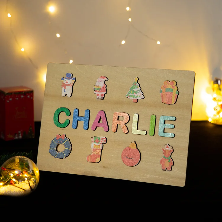 Kettenmachen Personalisiertes Name Weihnachten Thema Holz Puzzle Geschenk für Vorschulkinder