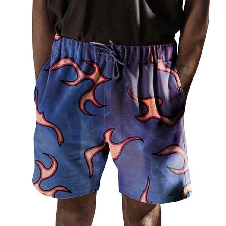 Flame Printed Summer Casual Street Beach Men's Shorts