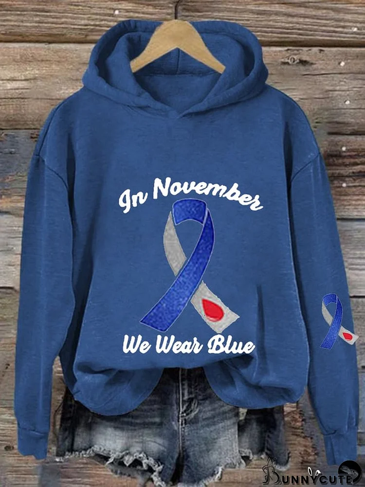 Women's Diabetes Awareness In November We Wear Blue Print Casual Hooded