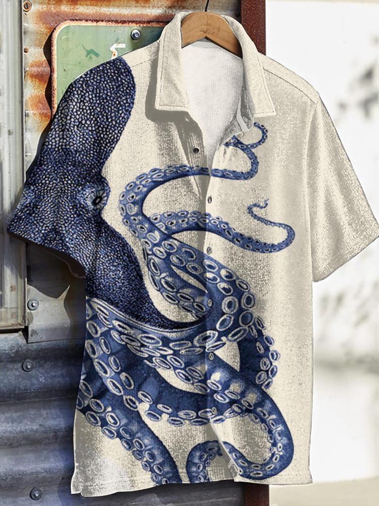 Comstylish Japanese Art Octopus Graphic Printed Shirt