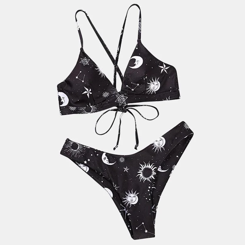 Moon and Sun Print Bikini Swimsuit