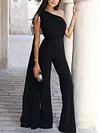 Urban Asymmetric Pleated One-Shoulder High Waisted Wide Leg Jumpsuit