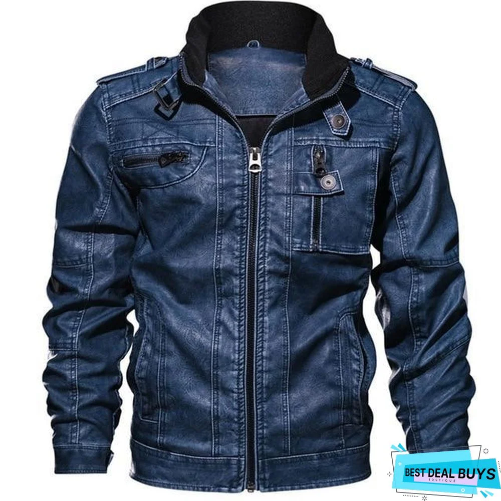 Men's Pu Jacket Leather Coat Slim Fit Faux Leather Motorcycle Jackets Coats