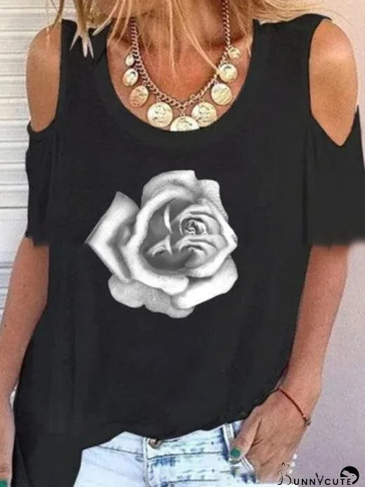 Off-shoulder Short-sleeved Print T-shirt