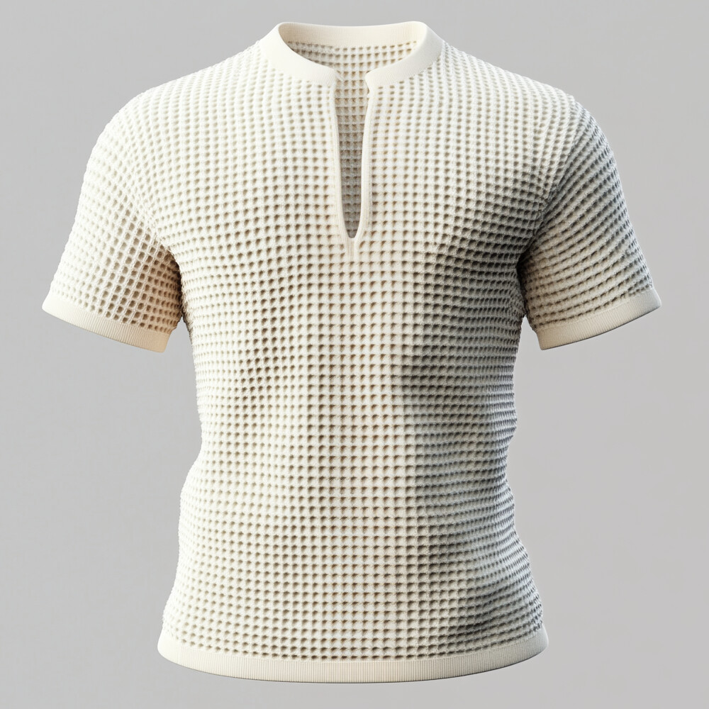 Men's Waffle Split Neck Short Sleeve T-Shirt