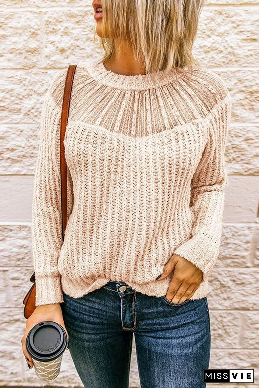 Lace Patchwork O Neck Sweater