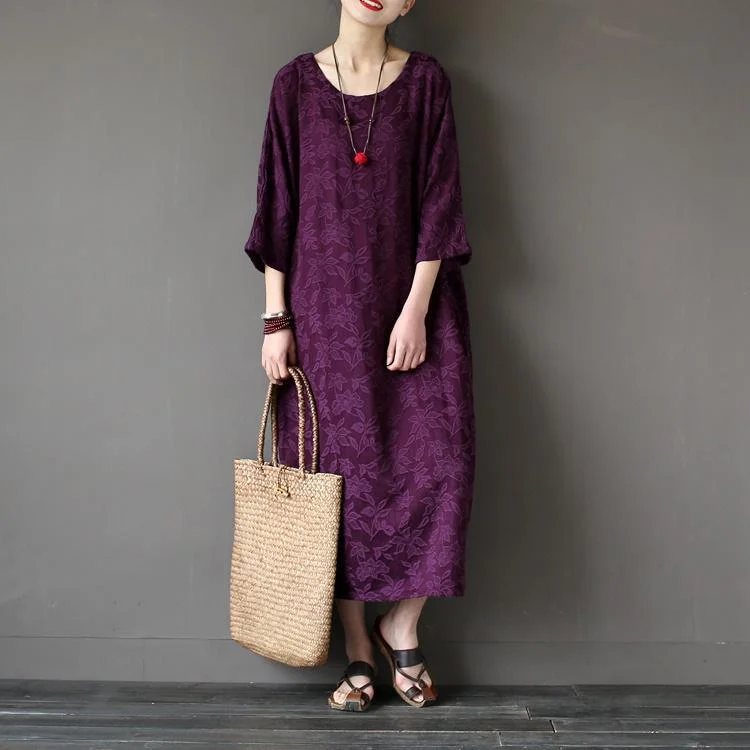Beautiful back open cotton spring Tunics Inspiration purple Traveling Dresses