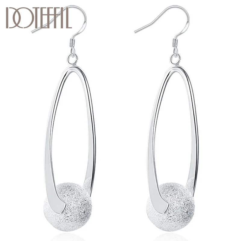 DOTEFFIL 925 Sterling Silver Frosted Bead Circle Ball Earrings Woman Jewelry