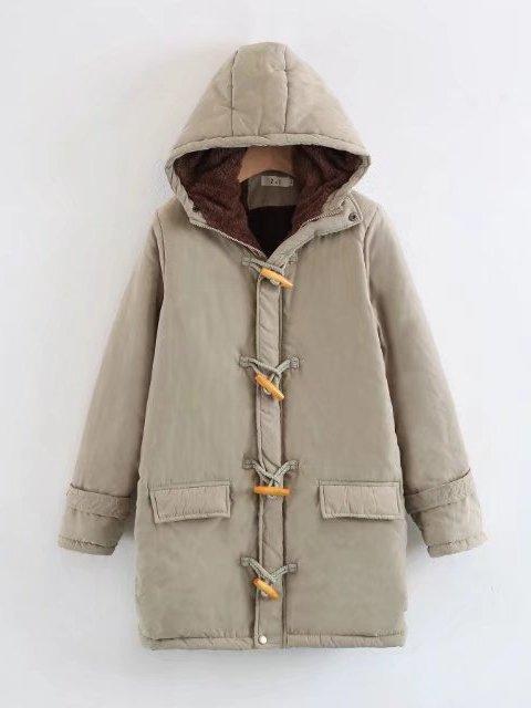 Horn Button Long Sleeve Cotton Quilted Coat