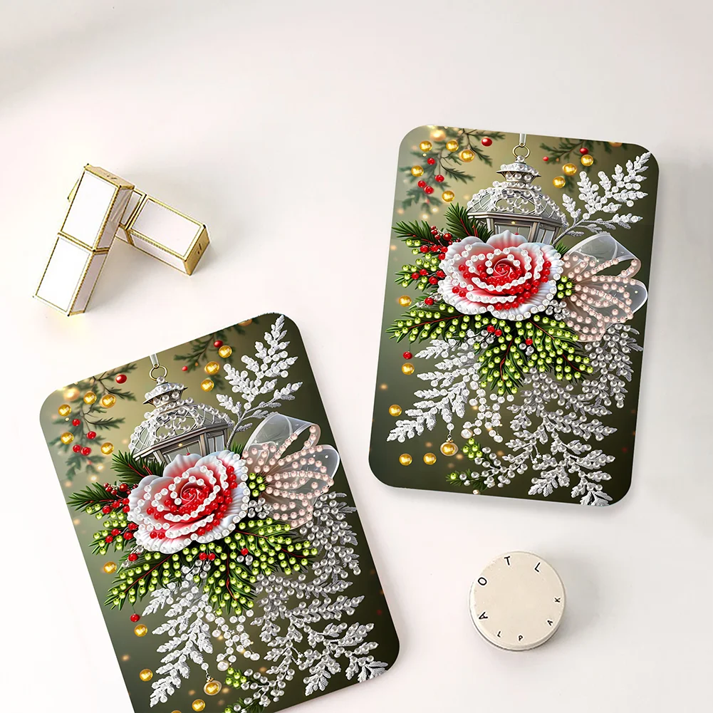 DIY Diamond Art Shiny Crystal Mirror Lightweight Standing Makeup Mirror (Rose)