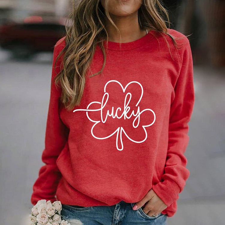 Comstylish St. Patrick's Day Lucky Shamrocks Print Sweatshirt
