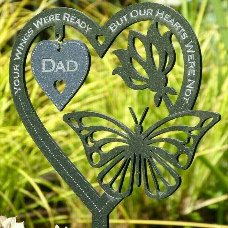 Heart Crafts Garden Plaque Father's Day Mother's Day Decoration JIJK Memorial Gift Butterfly Ornament Weatherproof Shatterproof Keepsake Decor for Yard Outdoor Home