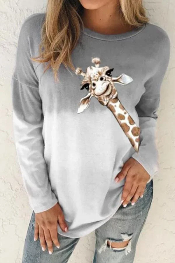 Tie Dye Giraffe Print Casual Sweatshirt
