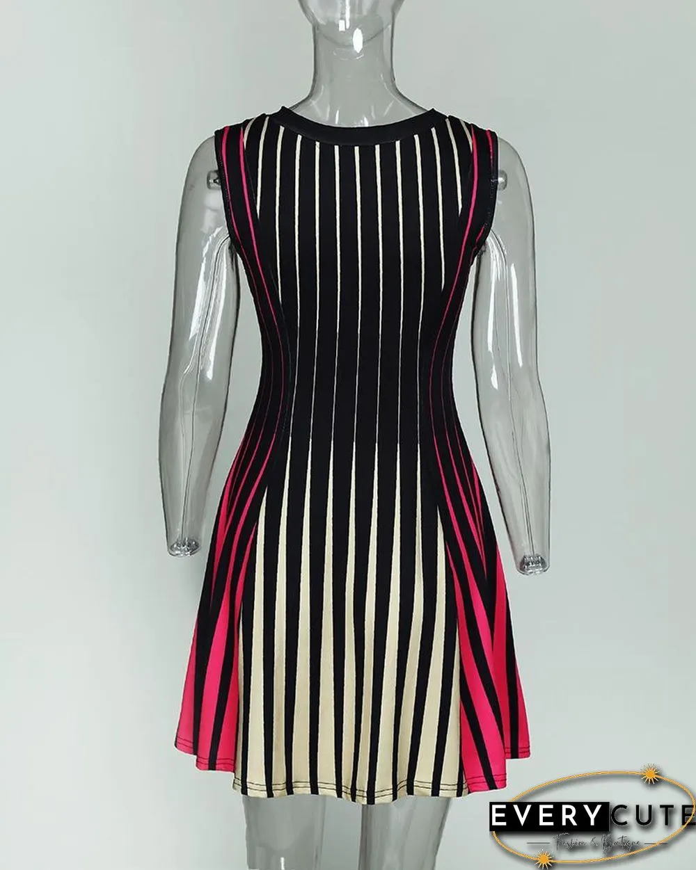 Sleeveless Multicolored Stripes Mini Dress P14833