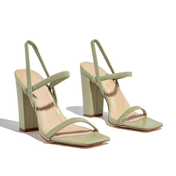 Susiecloths Elastic Straps Squared Toe Chunky Heels