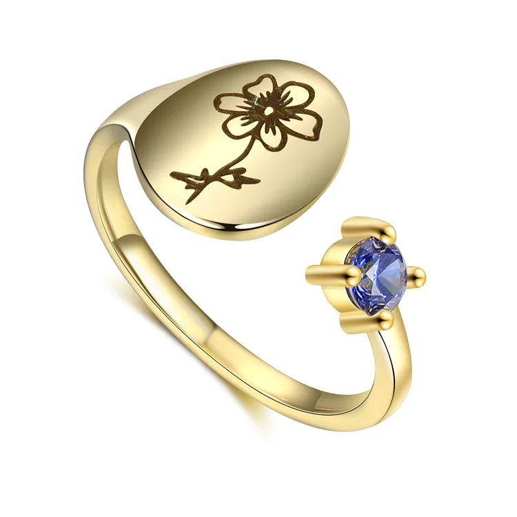 Personalized Birth Flower Ring with 1 Birthstone Ring for Family