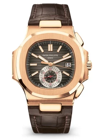 Patek Philippe Chronograph 18k Rose Gold Black-Brown Dial On Strap 5980R - NAUTILUS