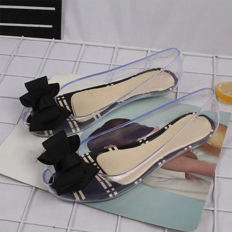 PVC Sandals Ladies Crystal Butterfly Knot Shoes Female Rivet Fashion Woman Casual Sandal 2021 Transparent Summer Cover Heel Shoe