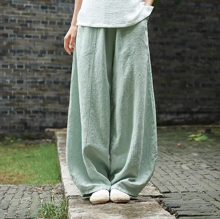 Back to school  Vintage Harajuku Cotton Linen Bloomers Wide Leg Pants Elegant Solid Loose Trouser Casual Streetwear Elasitic Waist Oversize Pant