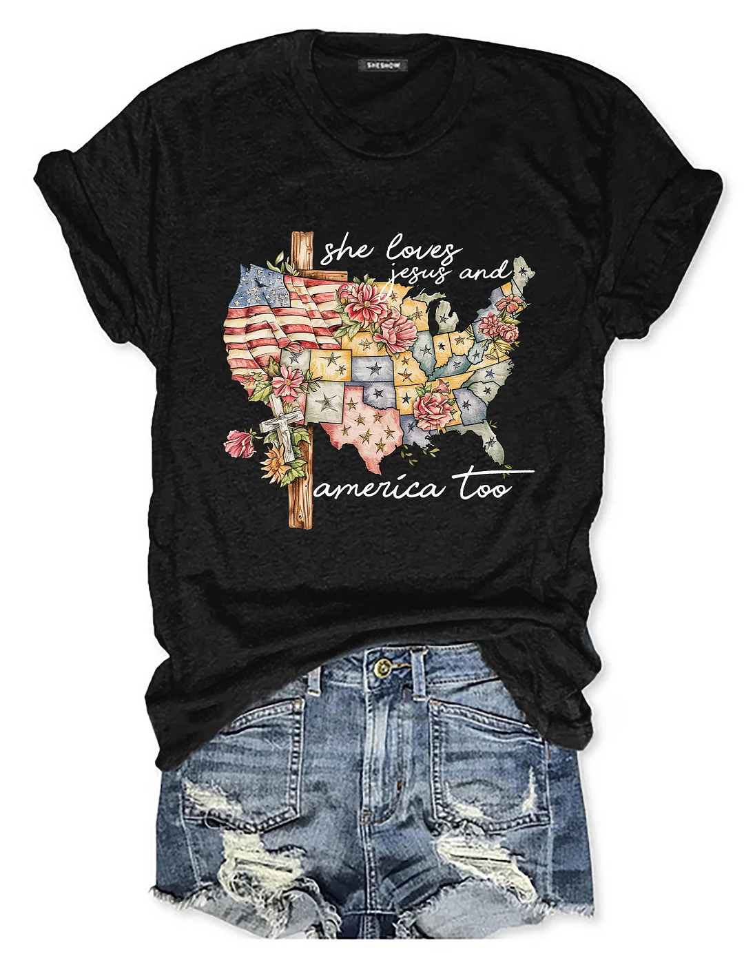 She Loves Jesus And America Too T-Shirt