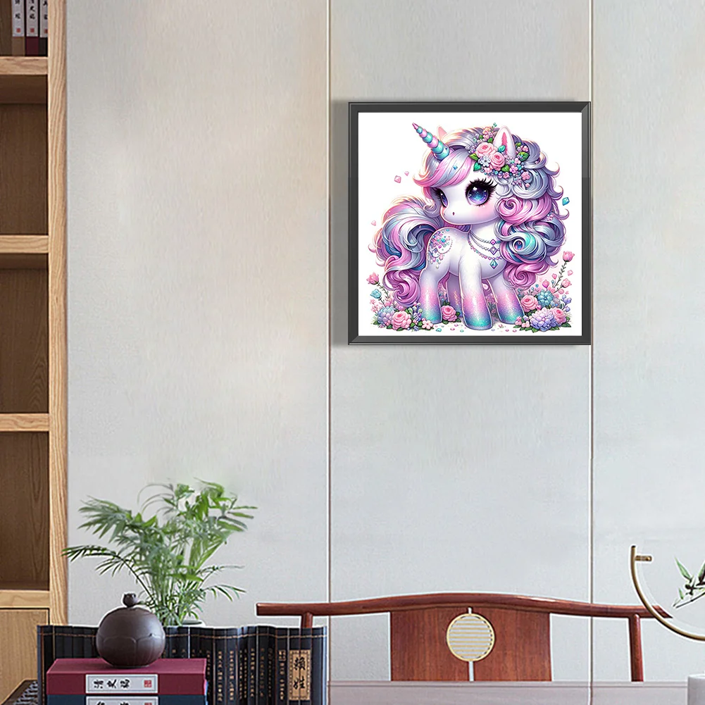 Full Square Diamond Painting 35*35cm - Black And White Unicorn