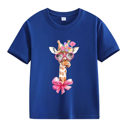 【2Y-13Y】Giraffe With Heart Sunglasses & Bow Kids' T-Shirt